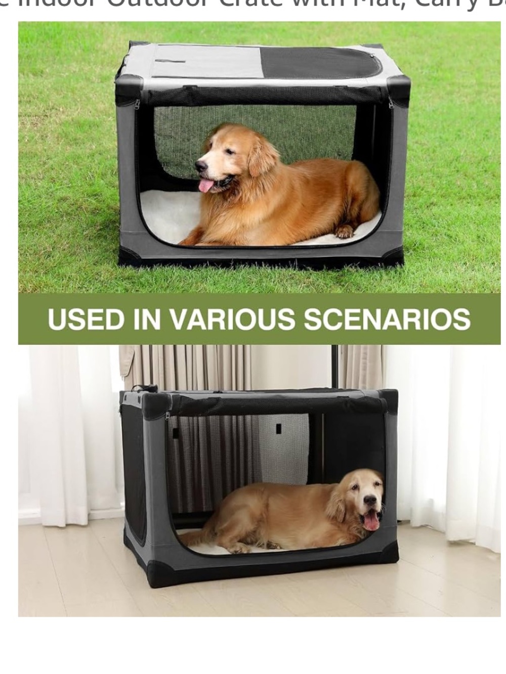 33” Collapsible Soft Dog Crate - Grey Portable Pet Kennel XL - Picture 6 of 11
